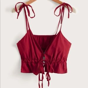 Solid Knot Shoulder Crop Cami Top